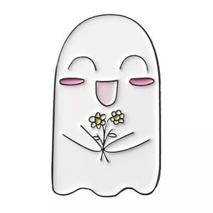 6/$30 Cute Happy Ghost With Flowers Enamel Pin